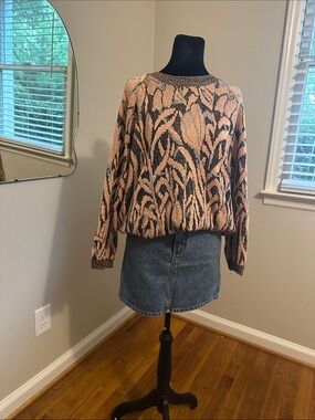 GENERRA Pink and Black Abstract Knit Crewneck Sweater
